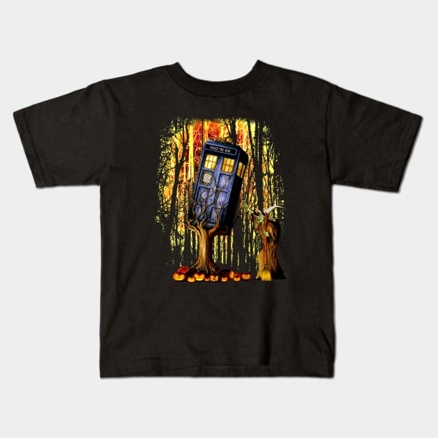 Halloween captured Blue Phone box Kids T-Shirt by Dezigner007